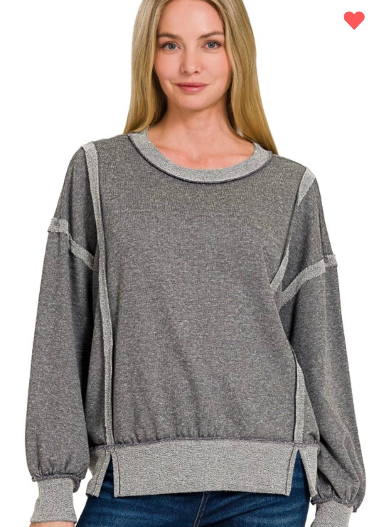Washed Bottom Band Exposed-Seam Sweatshirt
