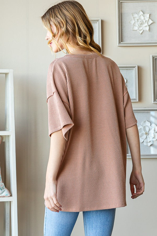 Ribbed Button Down Top