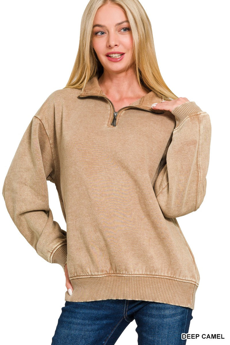 Acid Wash Fleece Quarter Zip