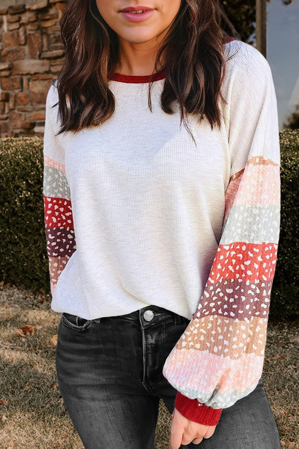 Contrast leopard color block sleeve top