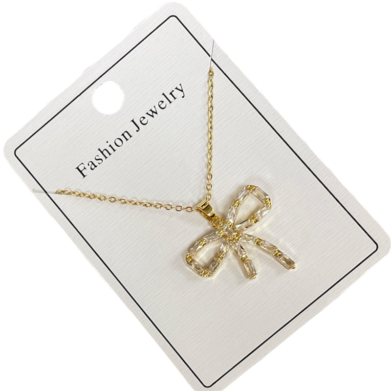 Rhinestone Bow Necklace