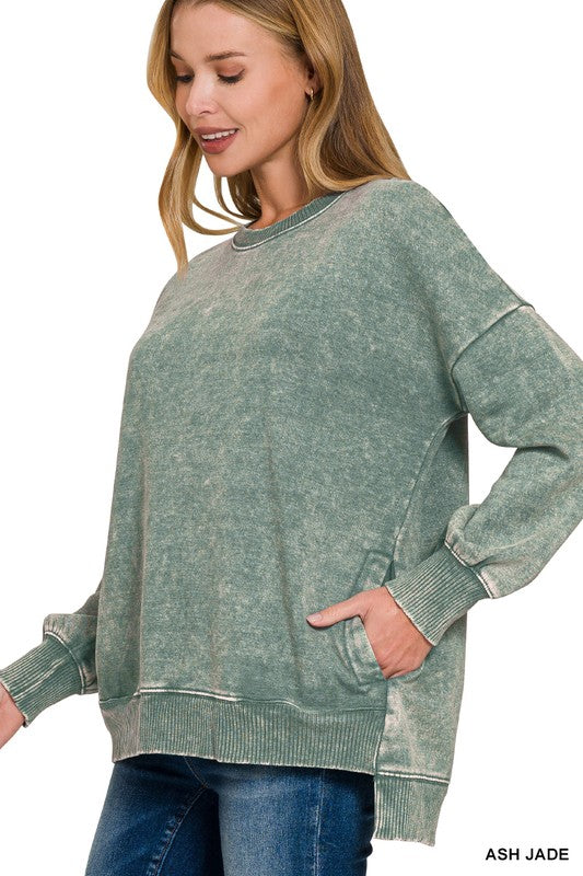 Jade Acid Wash Pullover Top