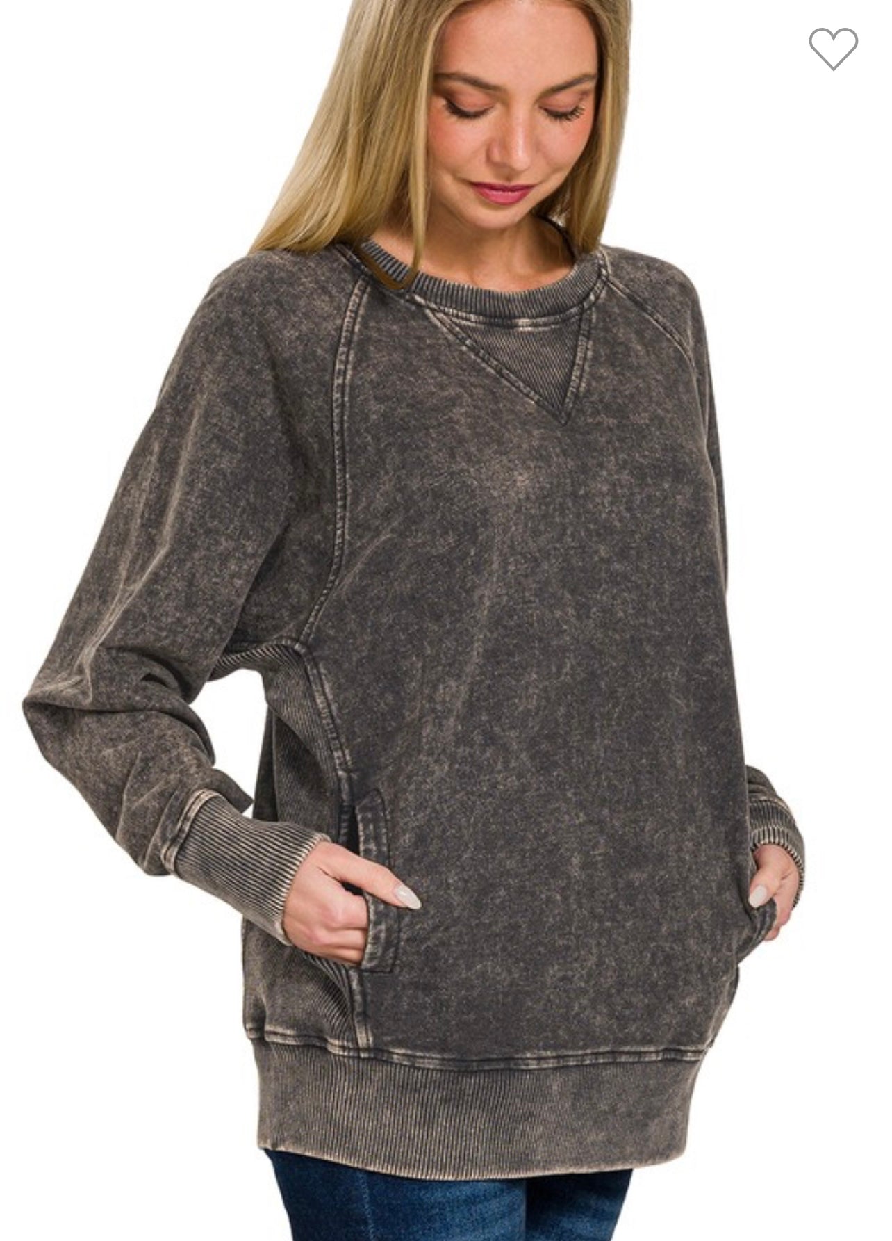 Acid Wash Pullover With Pockets