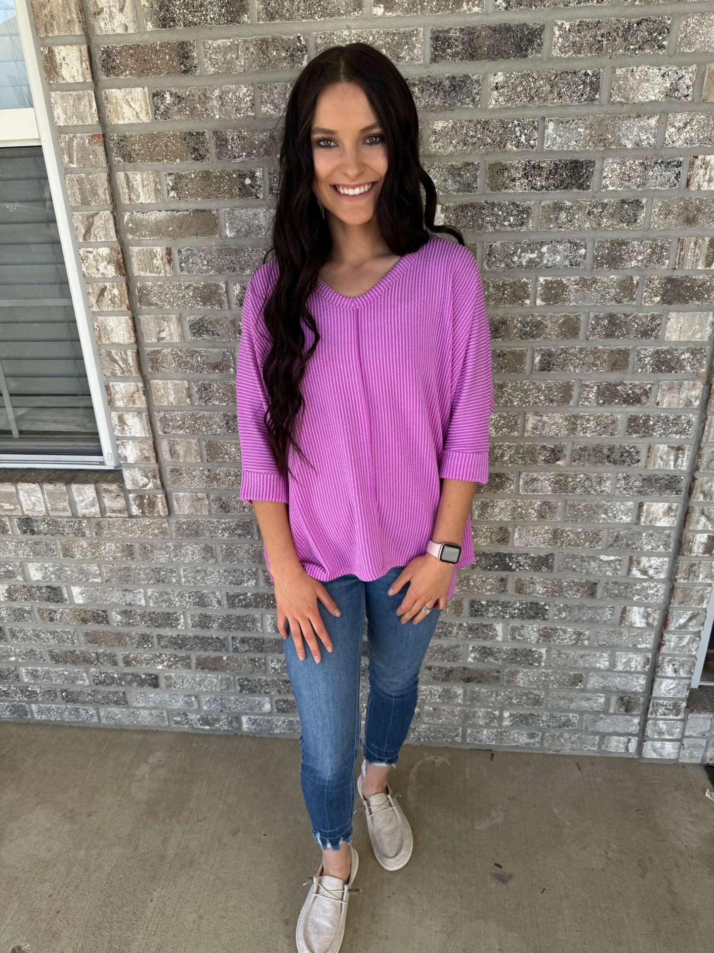 3/4 Sleeve Ribbed Top