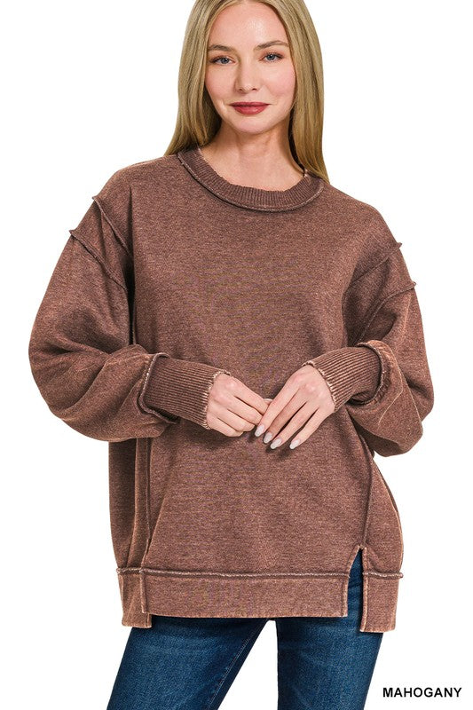 Acid Wash Exposed Seam Sweatshirt Top