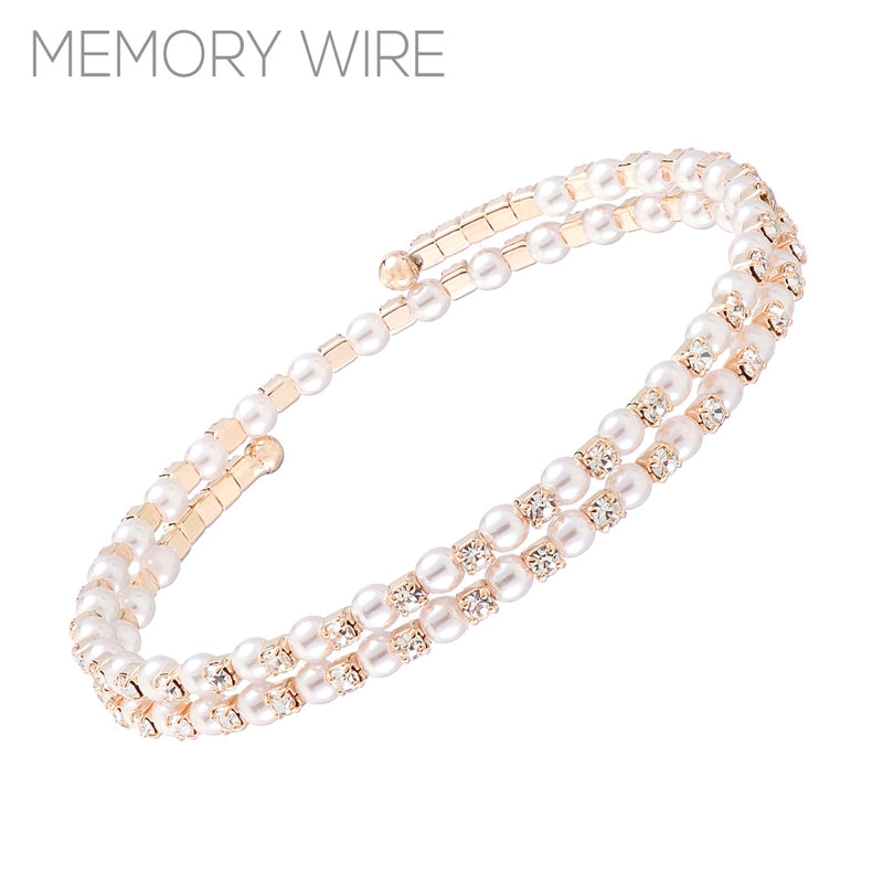 Pearl and Rhinestone Memory Wire Bracelet