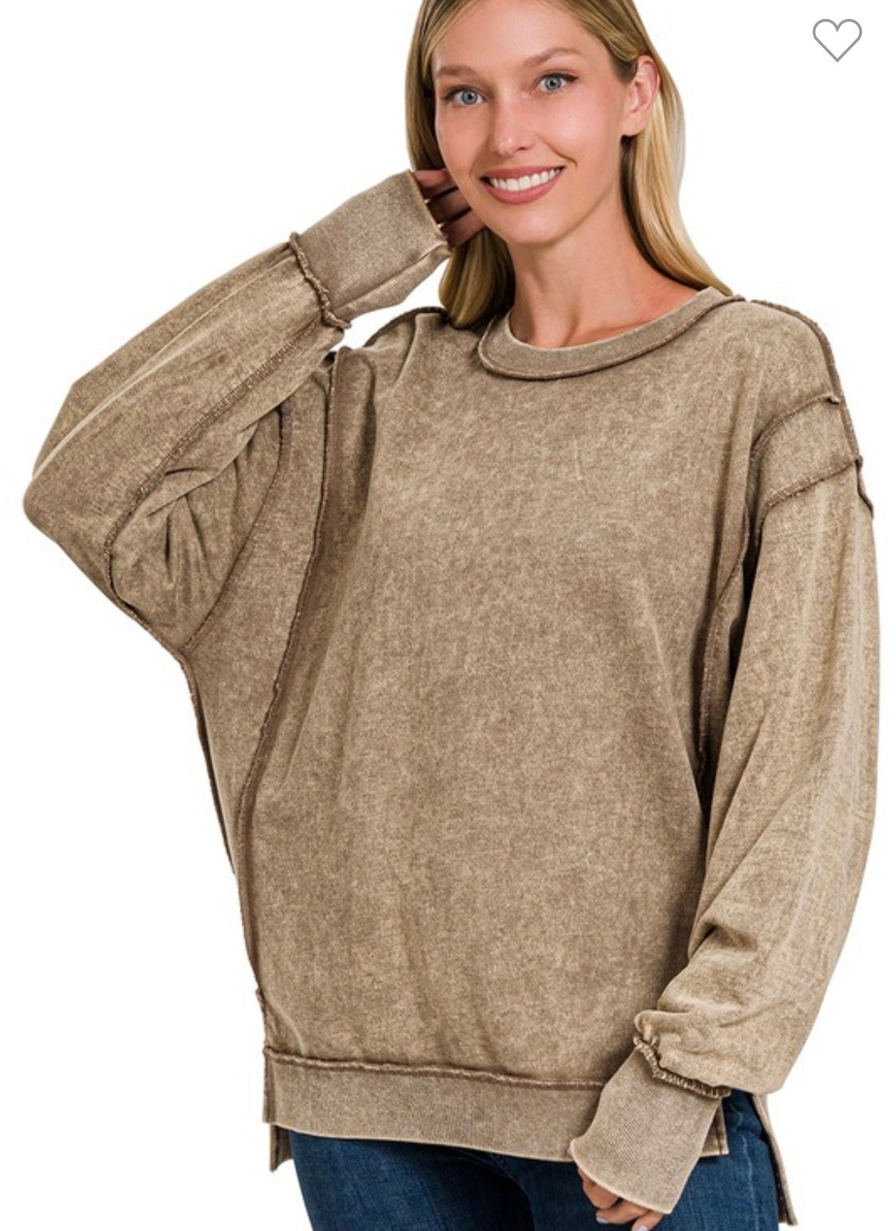 Acid Wash Raw Hem Sweatshirt