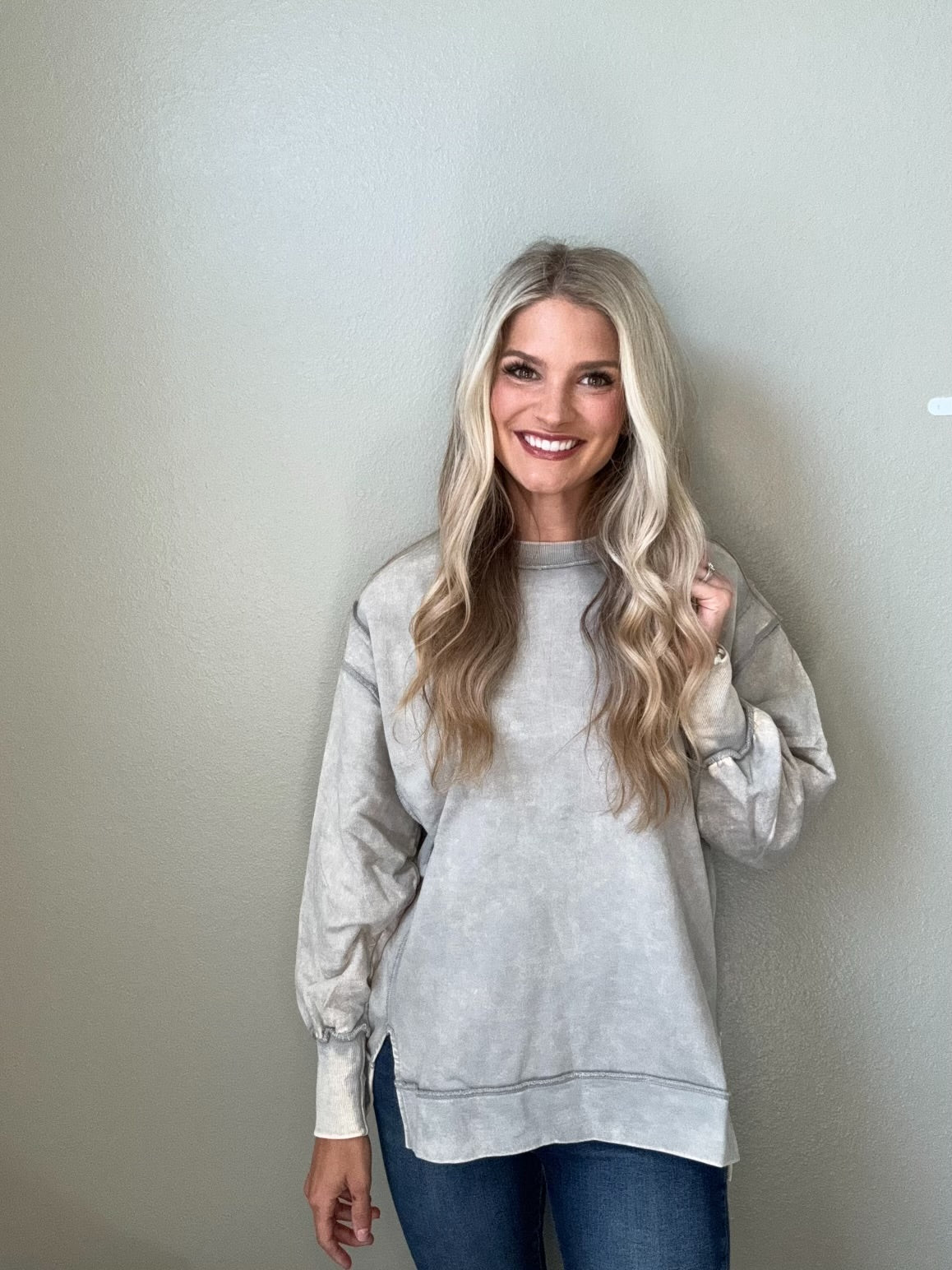 Acid Wash Raw Hem Sweatshirt