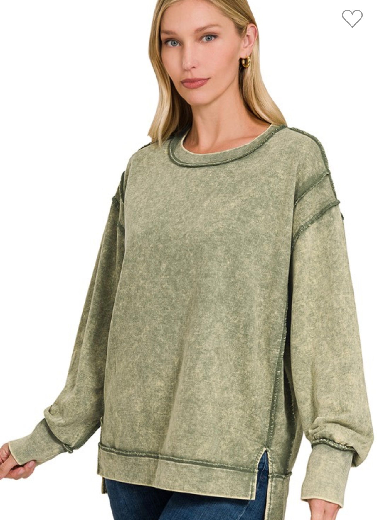 Acid Wash Raw Hem Sweatshirt