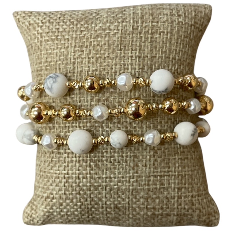 Natural Stone & Pearl 3 Piece Bracelet Set
