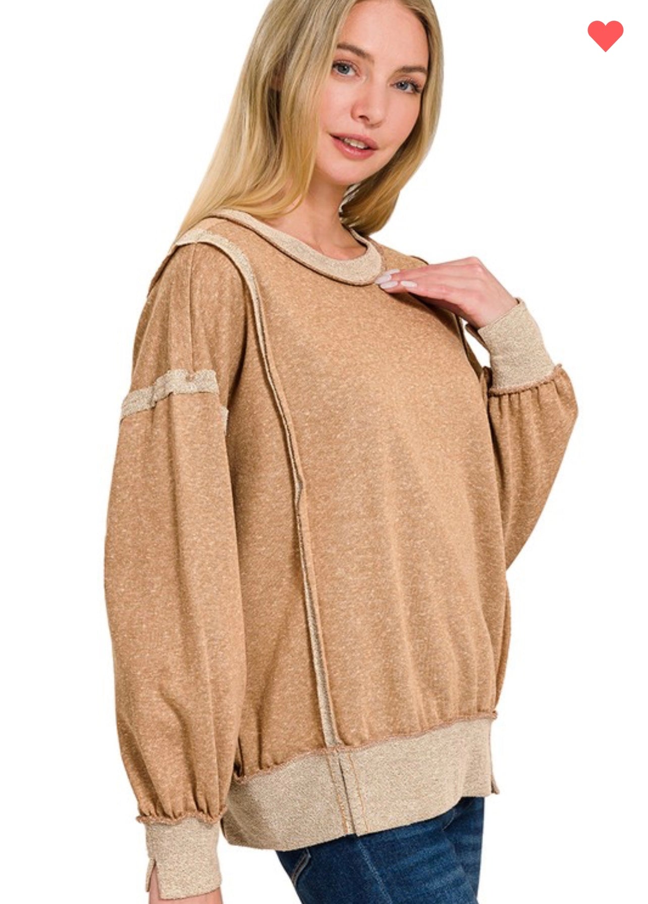 Washed Bottom Band Exposed-Seam Sweatshirt