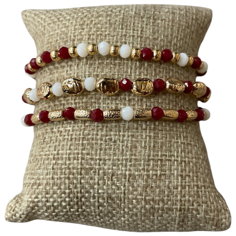Burgundy & White 3 Piece Bracelet Set