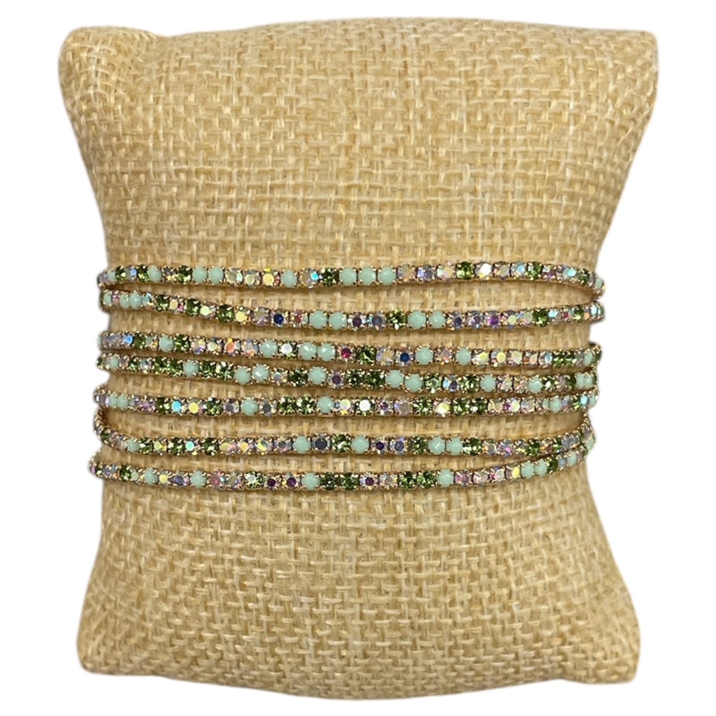 Green Multi Rhinestone Stretch 7 Piece Bracelet set