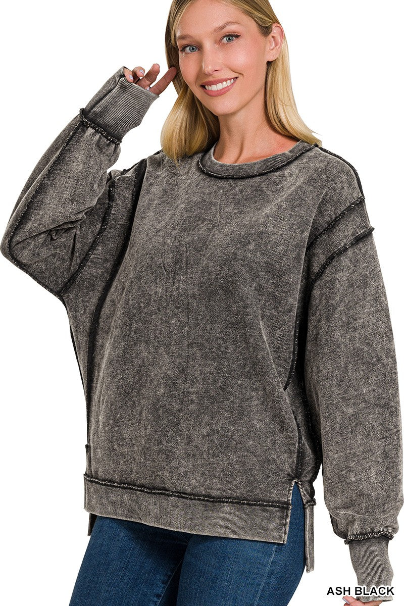 Acid Wash Raw Hem Sweatshirt