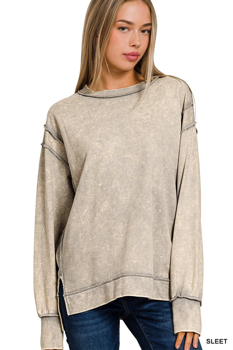 Acid Wash Raw Hem Sweatshirt