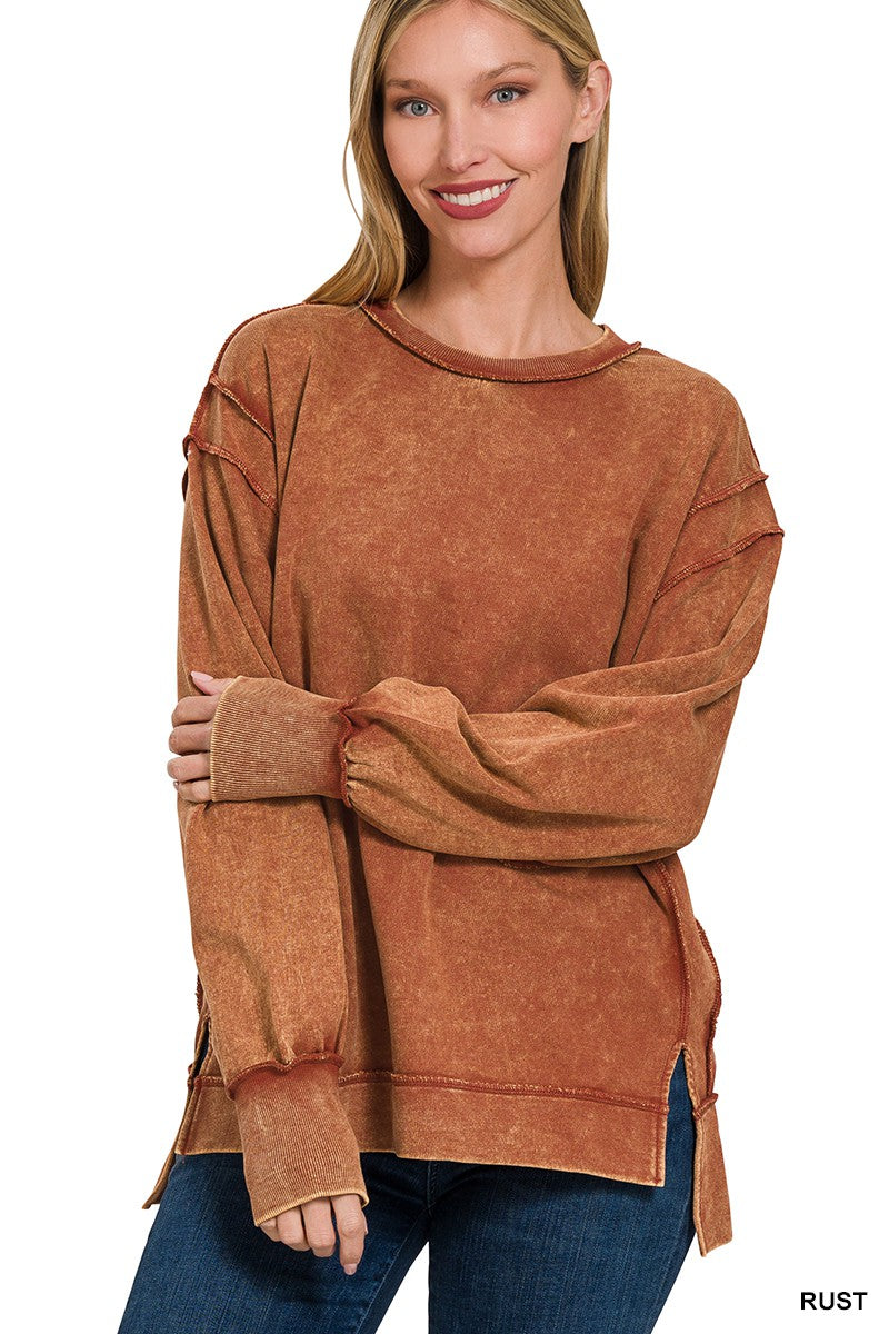 Acid Wash Raw Hem Sweatshirt