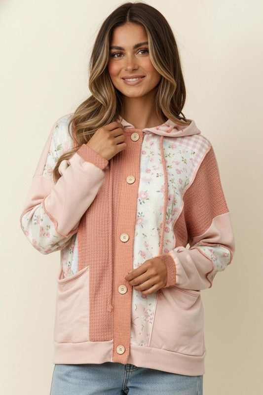 Floral colorblock hooded jacket