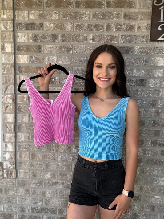 Washed Ribbed Padded Tank Top