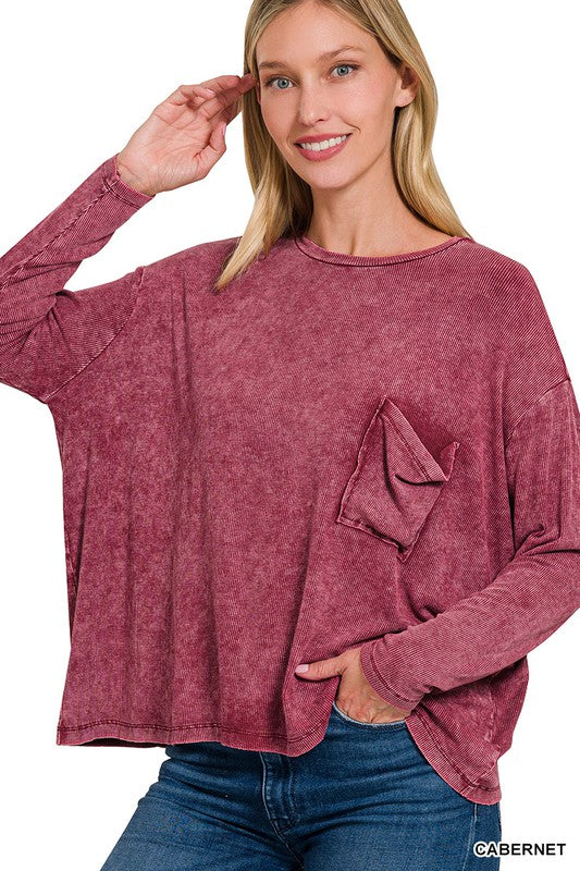 Ribbed Pocket Long Sleeve Top