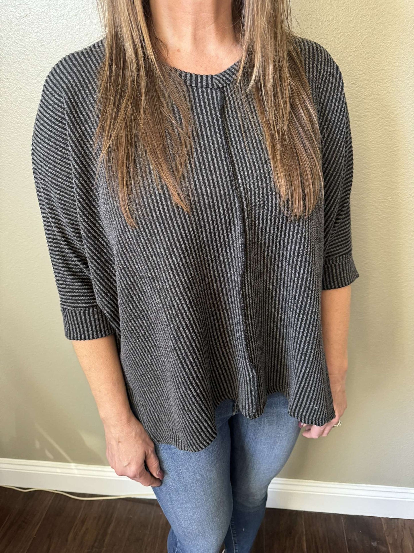 3/4 Sleeve Ribbed Top