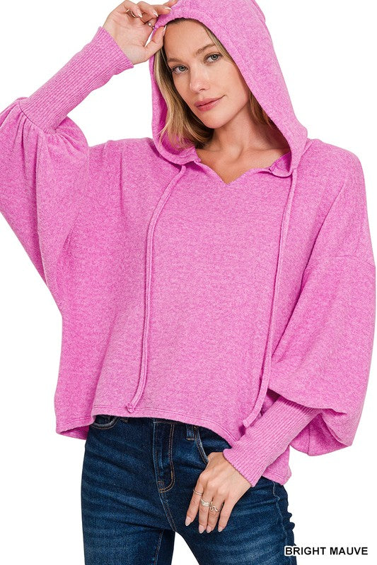 Cropped Balloon Sleeve Hoodie Top