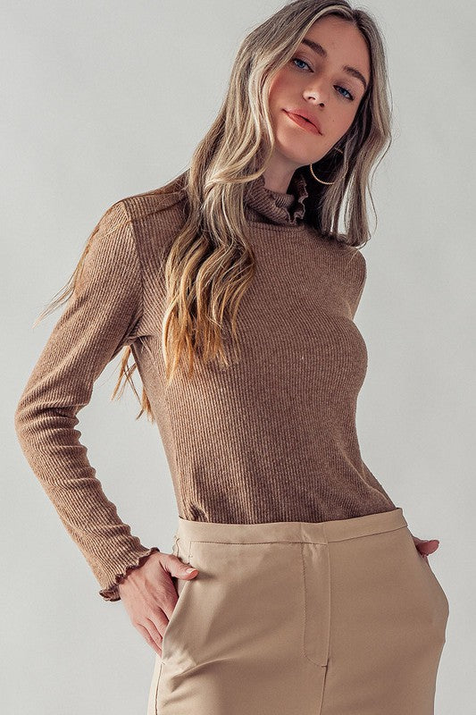 Mocha Ribbed Turtleneck Top
