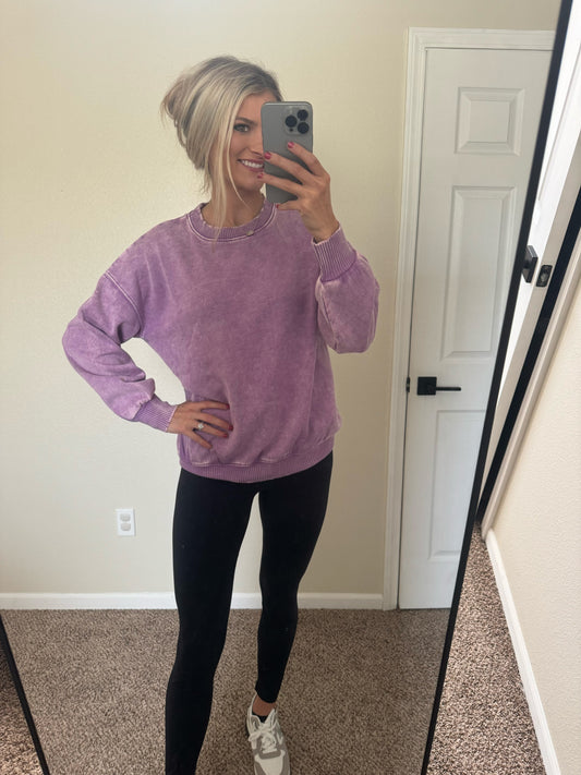 Purple Acid Wash Fleece Pullover