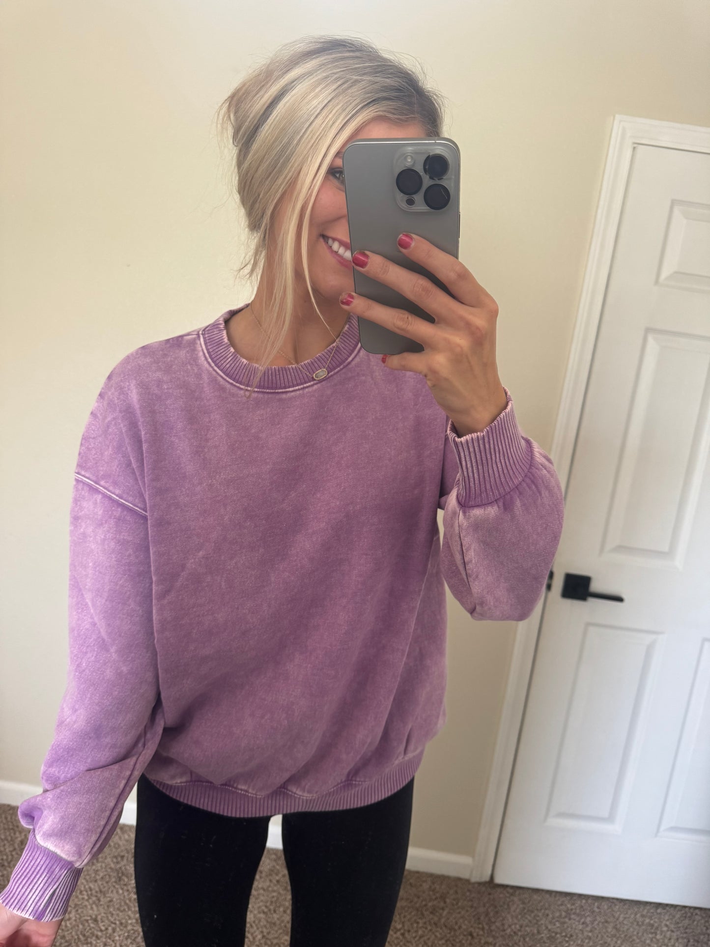 Purple Acid Wash Fleece Pullover