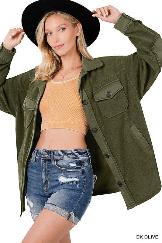 Olive Oversized Fleece Shacket