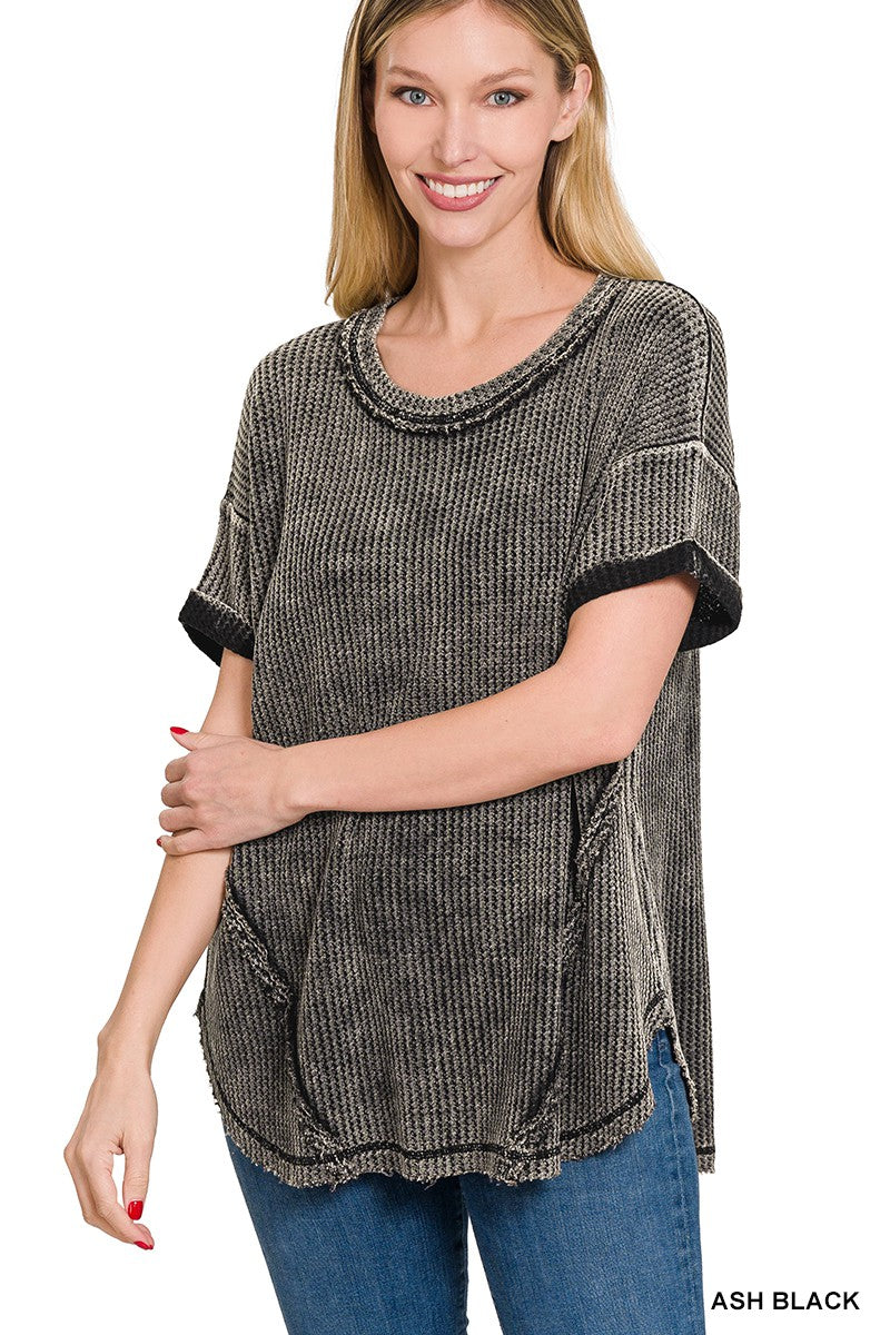 Waffle Knit Acid Wash Top
