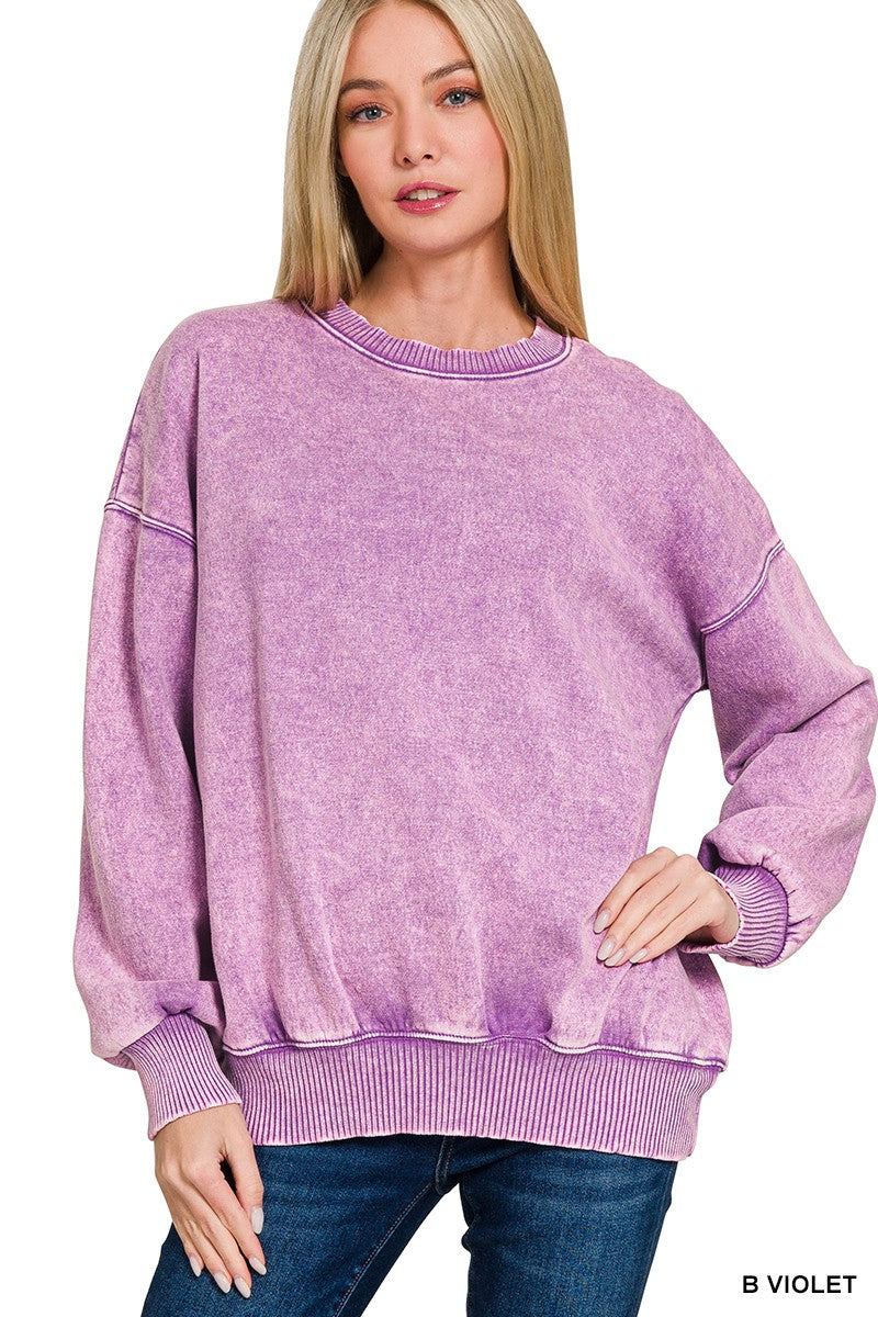 Purple Acid Wash Fleece Pullover