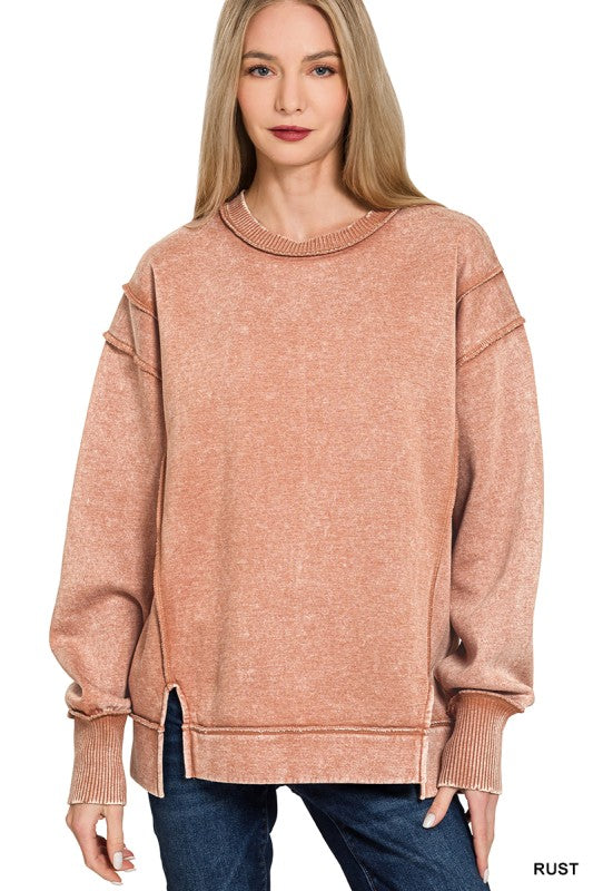 Acid Wash Exposed Seam Sweatshirt Top