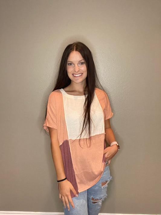 Beige, Peach, and Berry Color Block Top