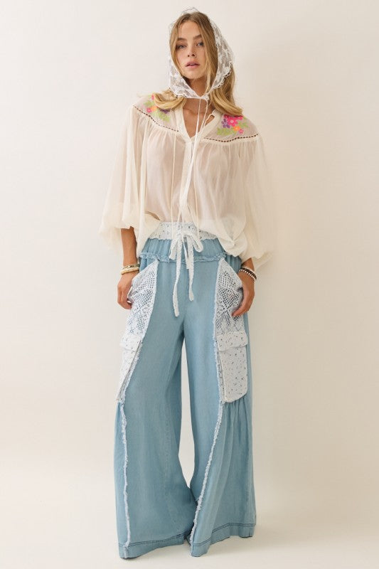 Washed denim pants