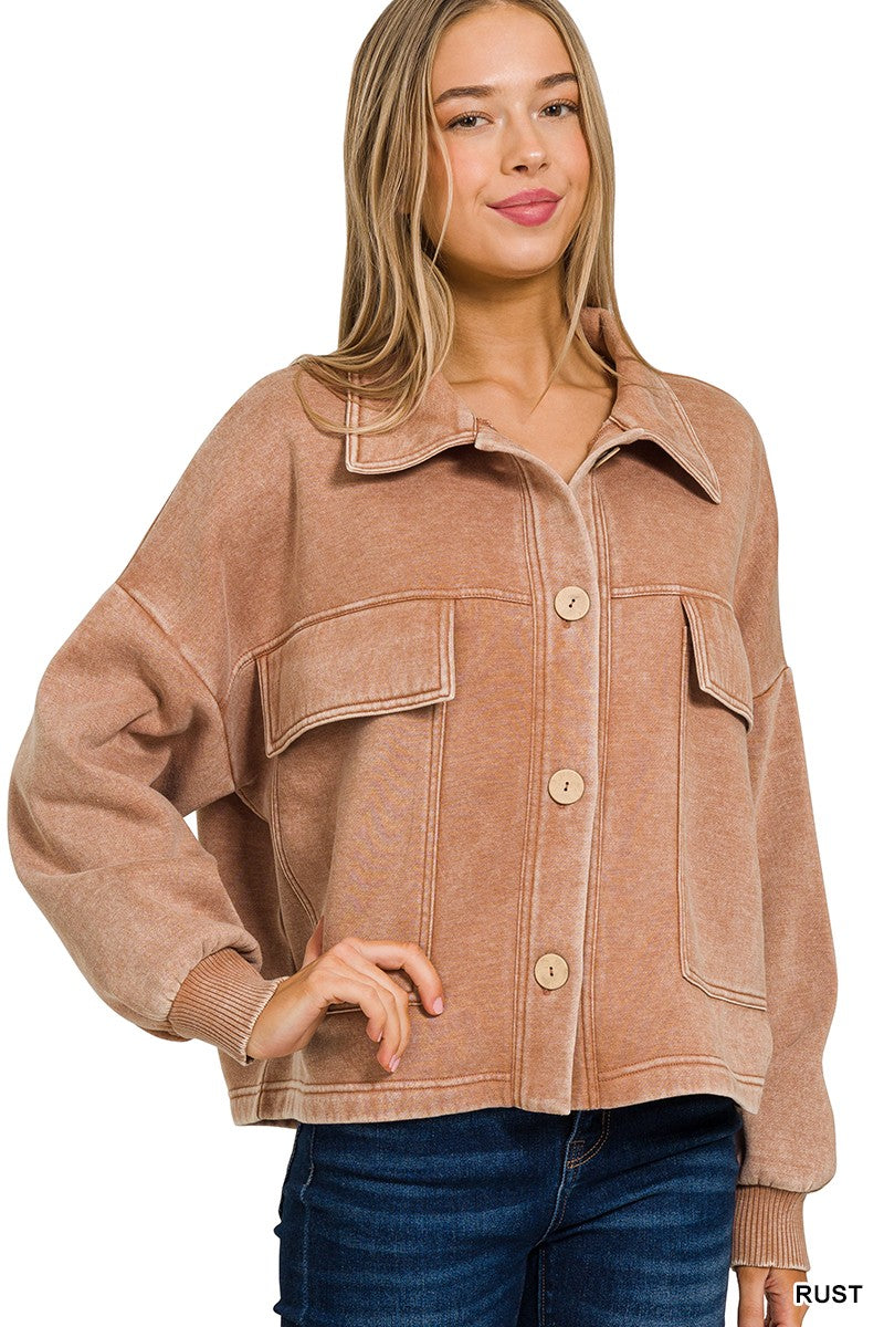 Fleece Acid Wash Cropped Shacket