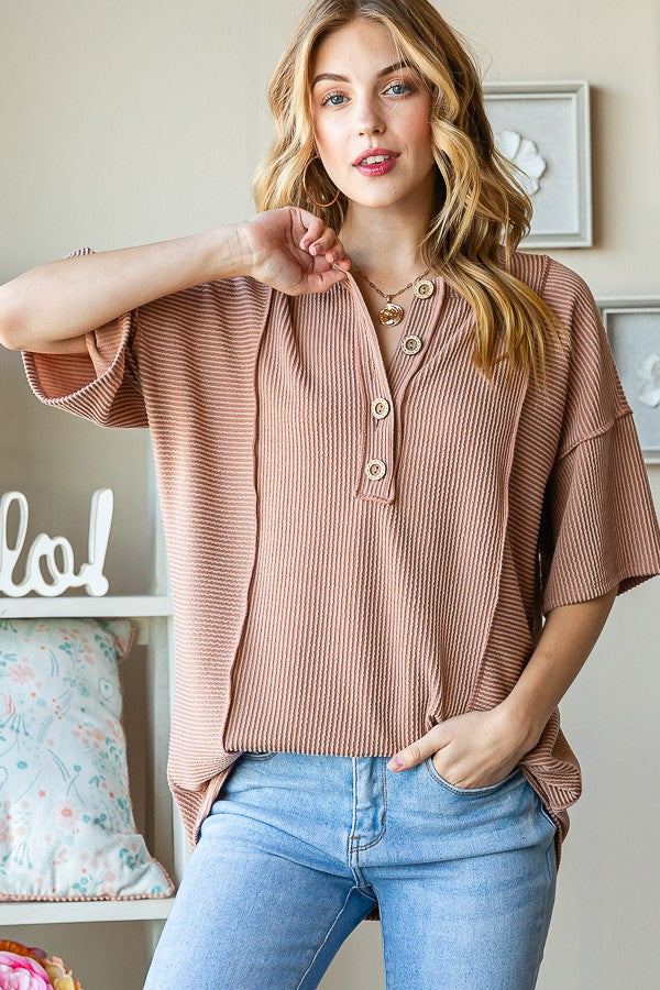 Ribbed Button Down Top