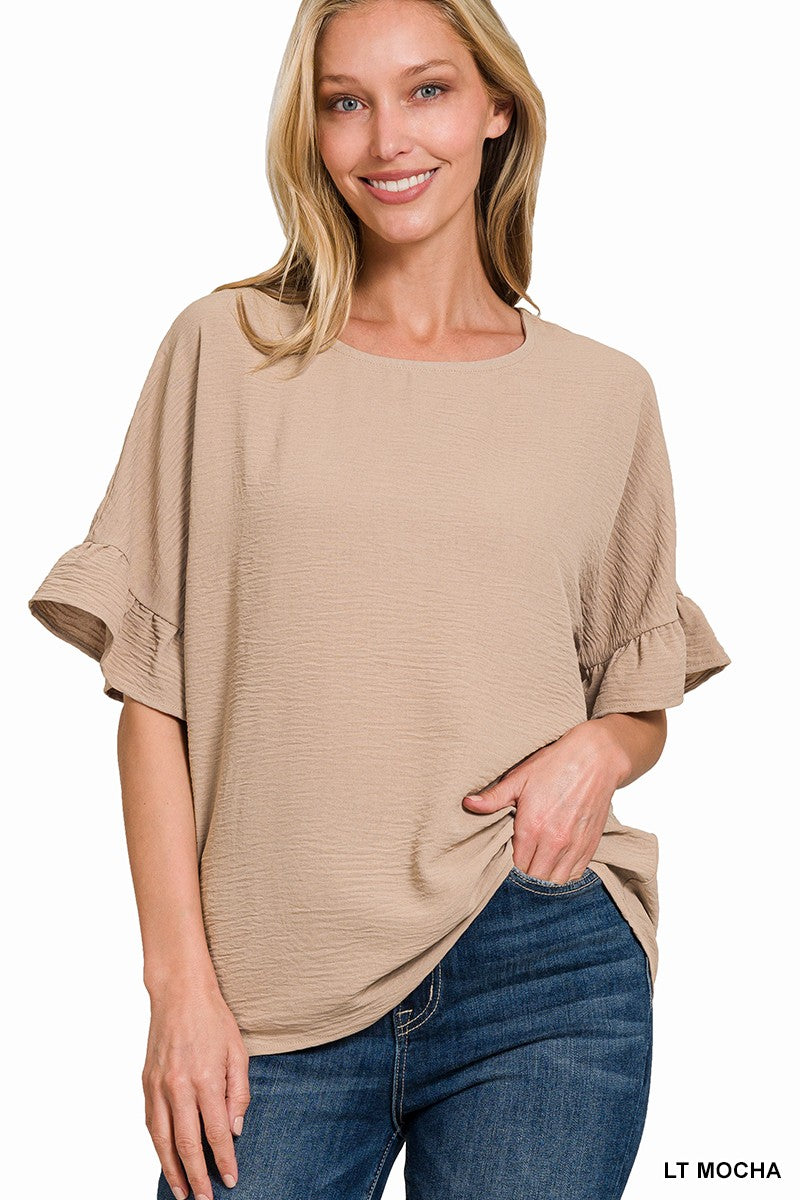 Mocha Ruffle Sleeve Dress Top