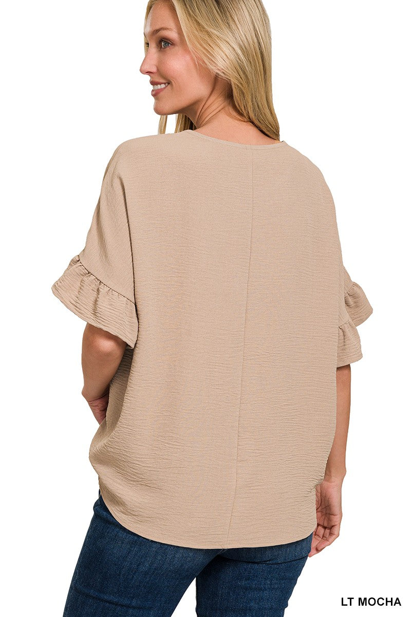Mocha Ruffle Sleeve Dress Top