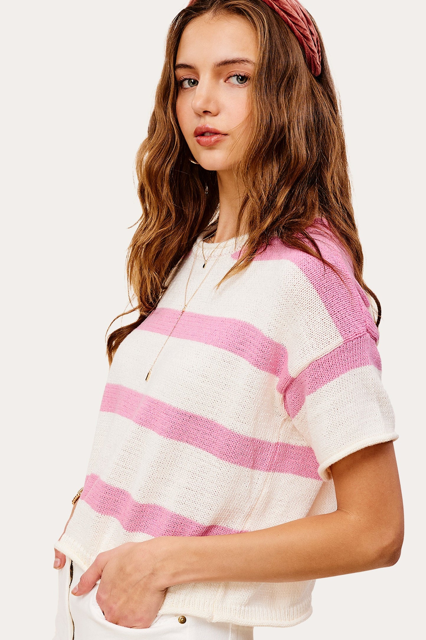 Pink Lightweight Striped Sweater