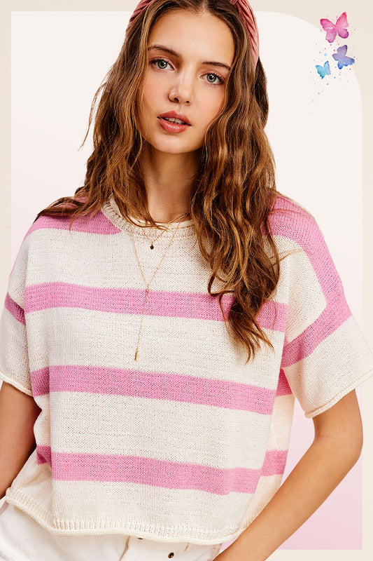 Pink Lightweight Striped Sweater