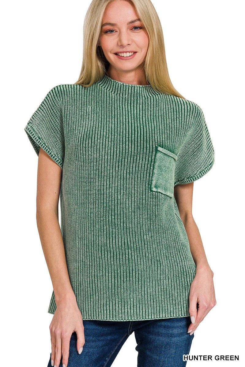 Acid Wash Mock Neck Sweater
