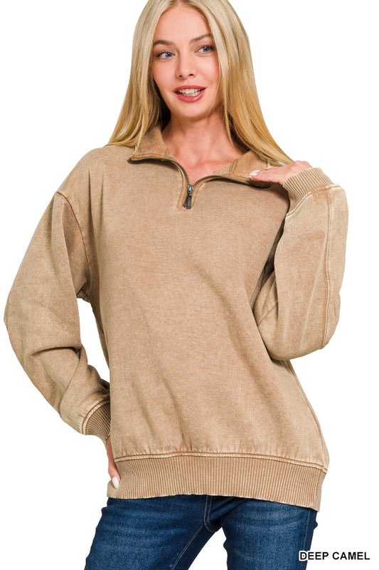 Acid Wash Fleece Quarter Zip