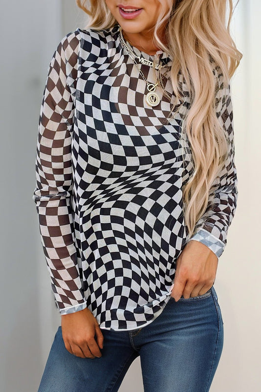 Black and White Checkered Mesh Top