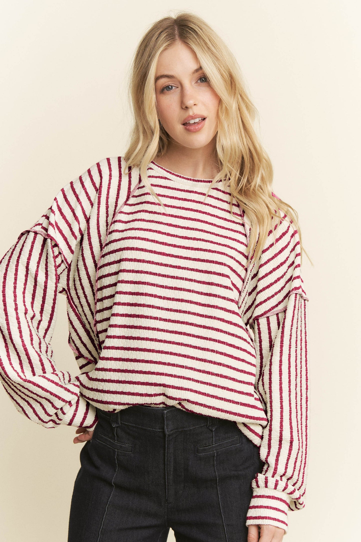 Puff Sleeve Striped Top