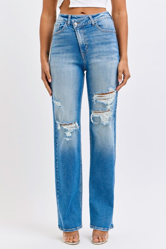 Cello high rise jeans with fun button