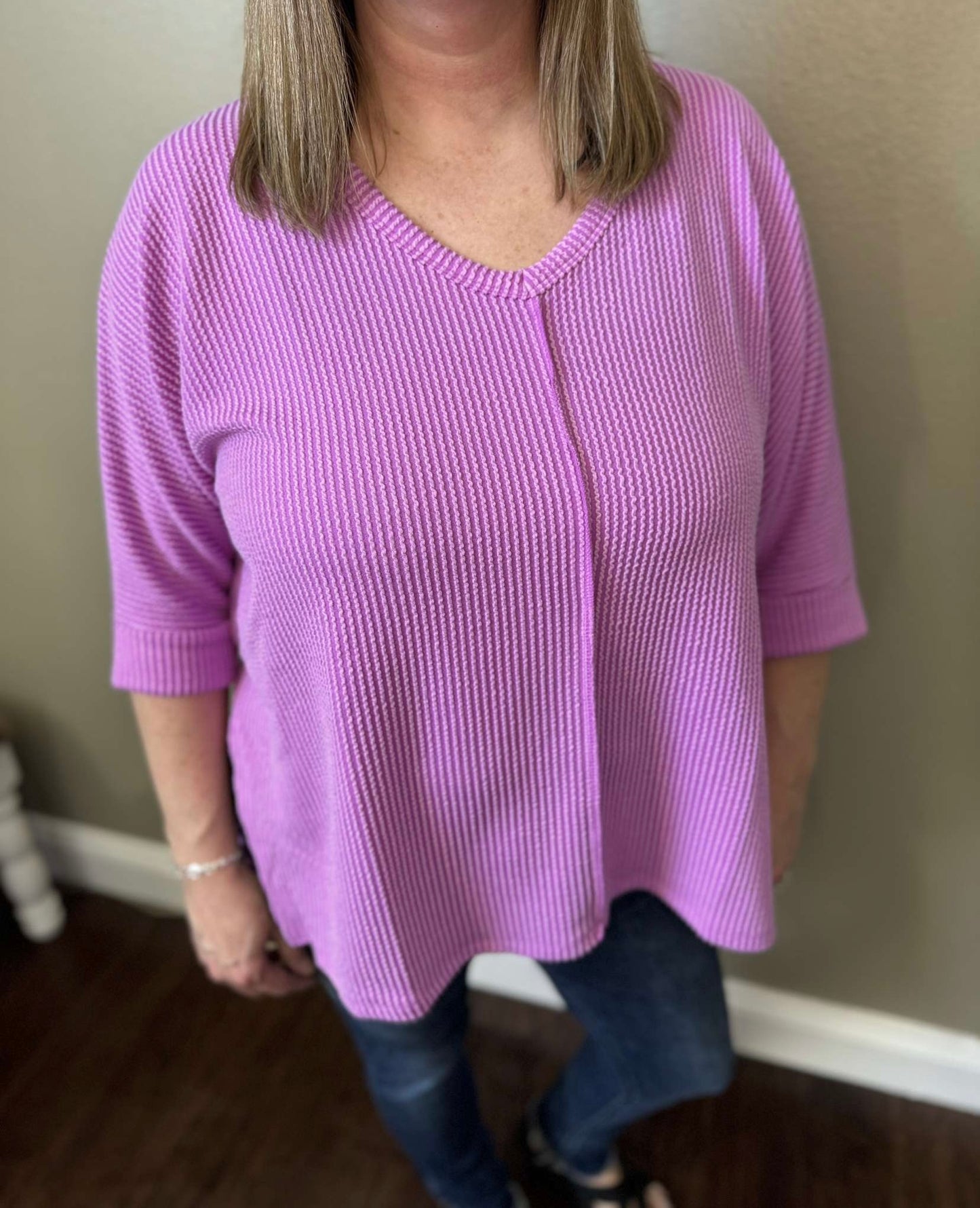 3/4 Sleeve Ribbed Top
