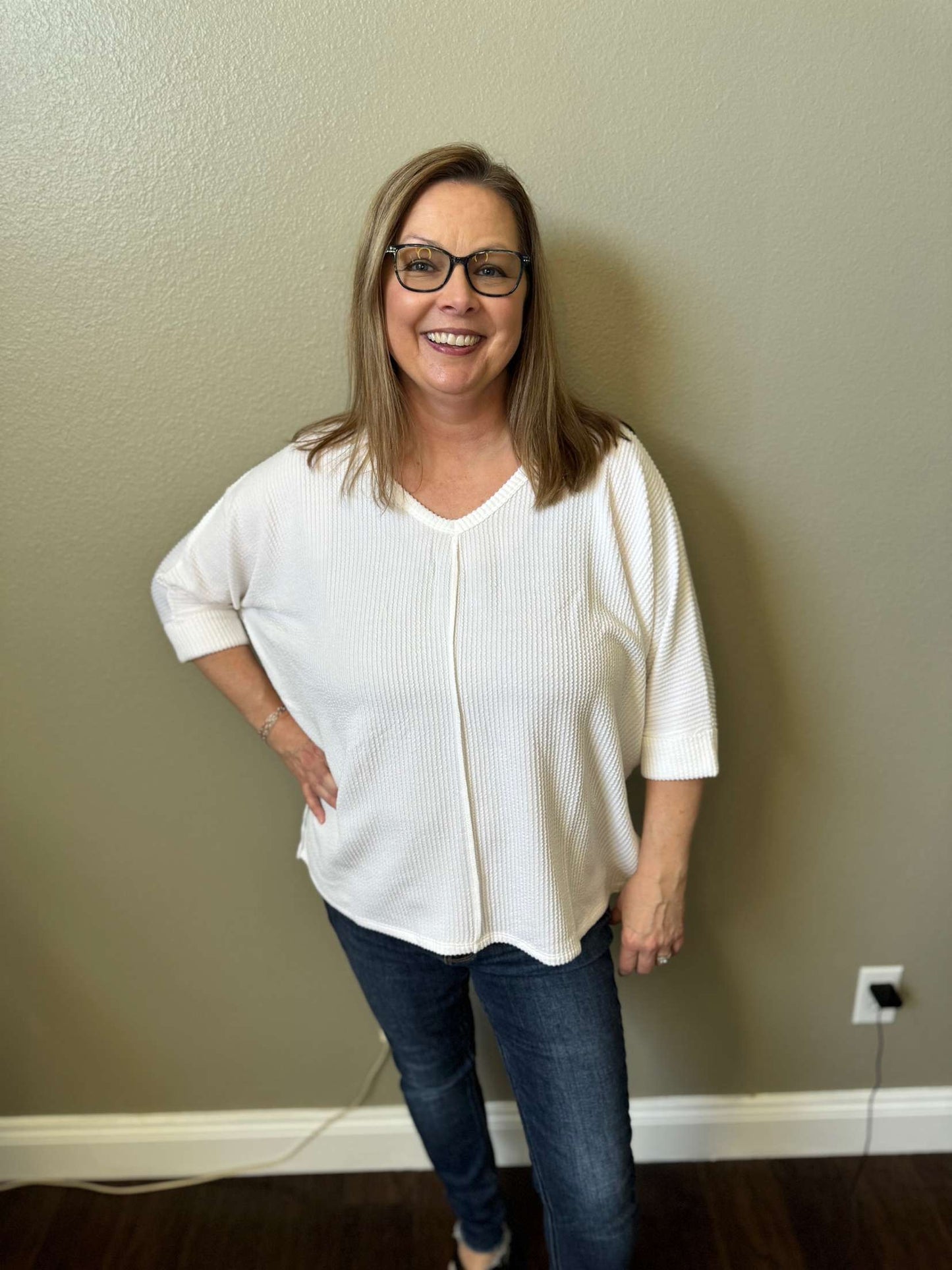 3/4 Sleeve Ribbed Top