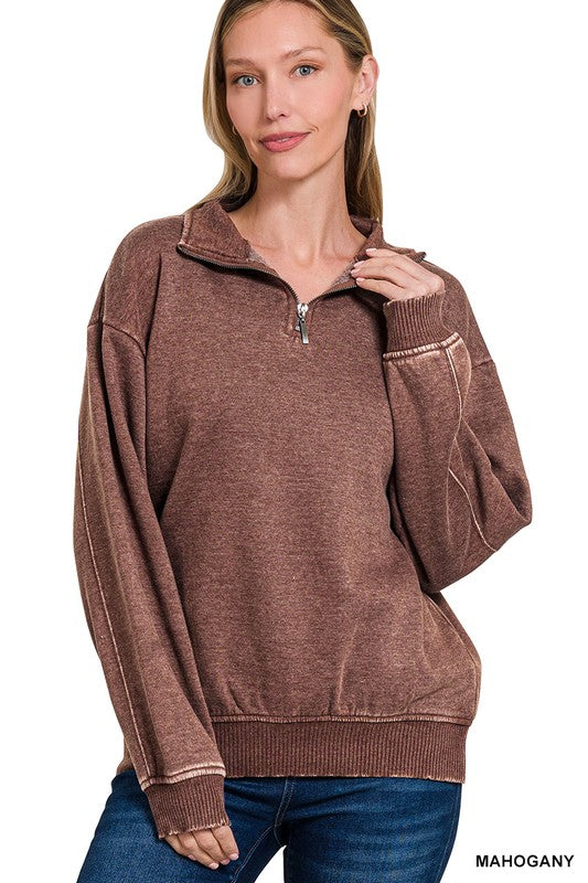 Acid Wash Fleece Half Zip Top