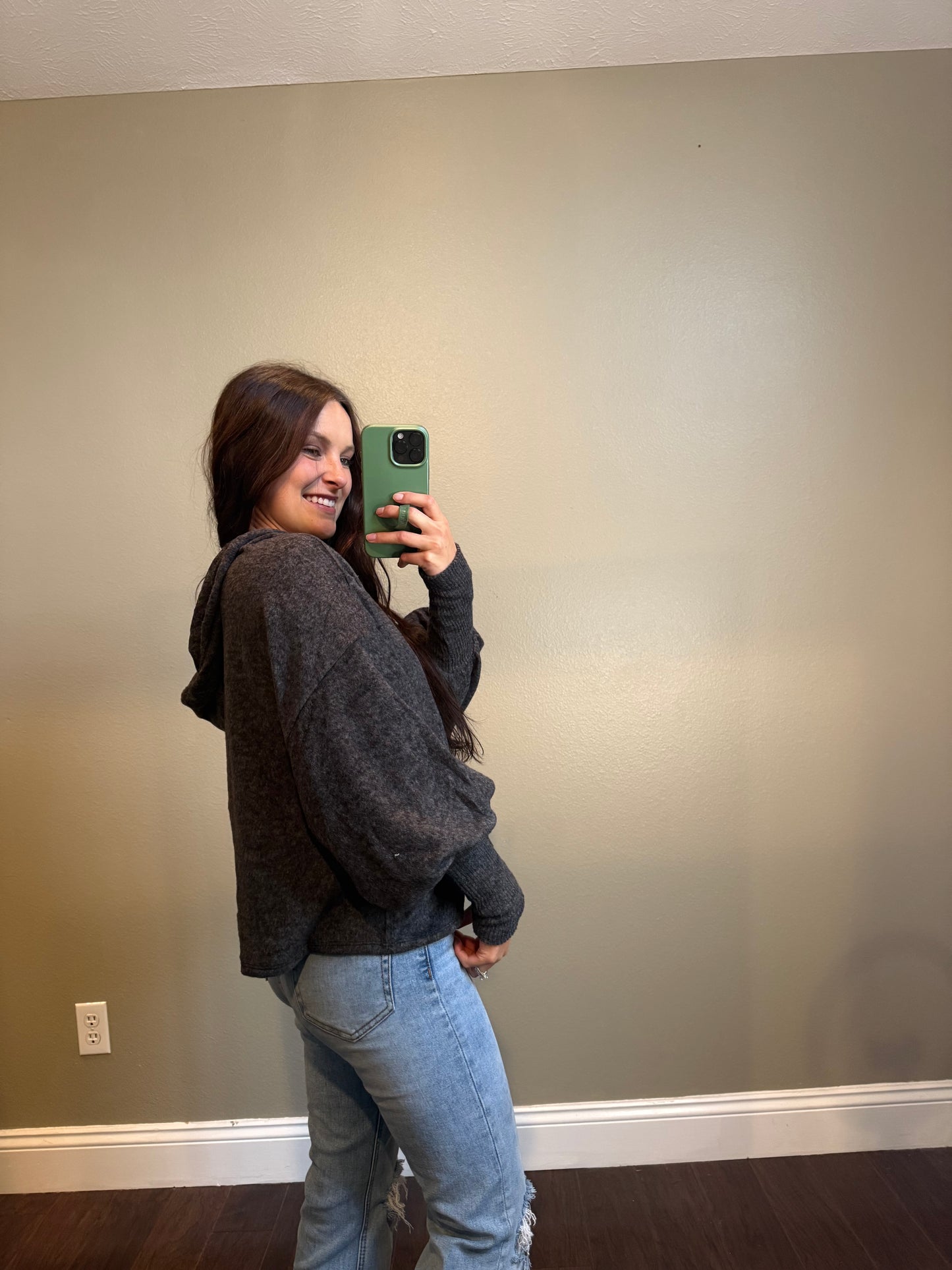 Cropped Balloon Sleeve Hoodie Top