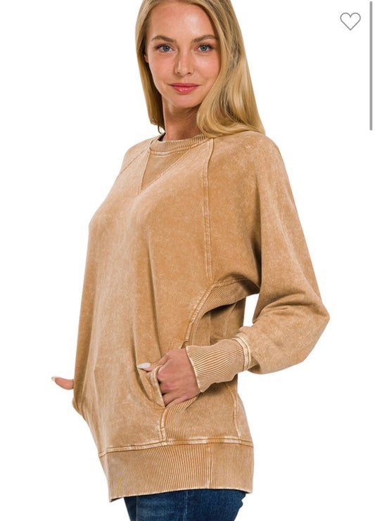 Acid Wash Pullover With Pockets